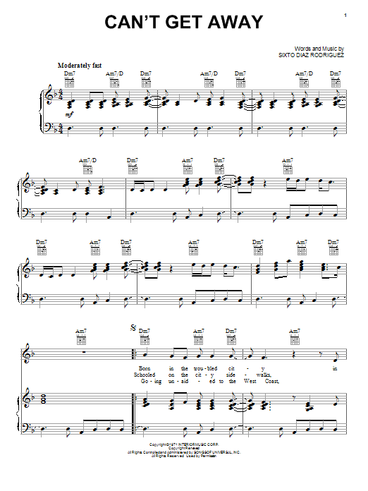 Rodriguez Can't Get Away sheet music notes and chords. Download Printable PDF.