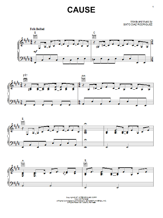 Learn to play Rodriguez Cause sheet music for Piano, Vocal & Guitar (Right-Hand Melody) in minutes. Rodriguez Cause sheet music notes and chords. Download Printable PDF.