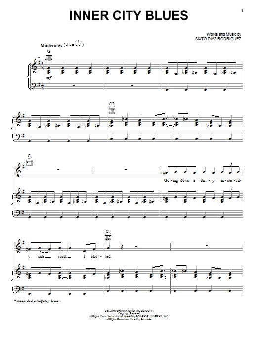 Rodriguez Inner City Blues sheet music notes and chords. Download Printable PDF.