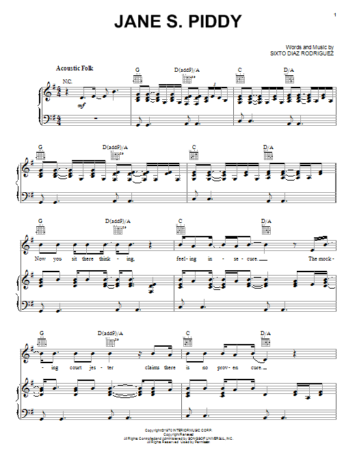 Rodriguez Jane S. Piddy sheet music notes and chords. Download Printable PDF.