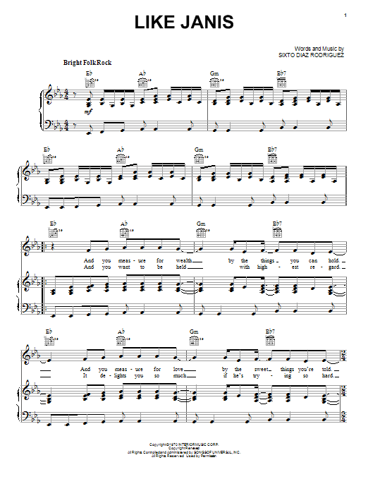 Rodriguez Like Janis sheet music notes and chords. Download Printable PDF.