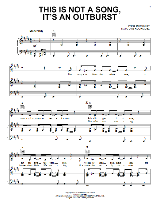 Learn to play Rodriguez This Is Not A Song, It's An Outburst sheet music for Piano, Vocal & Guitar (Right-Hand Melody) in minutes. Rodriguez This Is Not A Song, It's An Outburst sheet music notes and chords. Download Printable PDF.