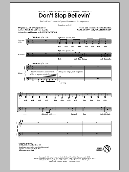 Roger Emerson Don't Stop Believin' sheet music notes and chords. Download Printable PDF.