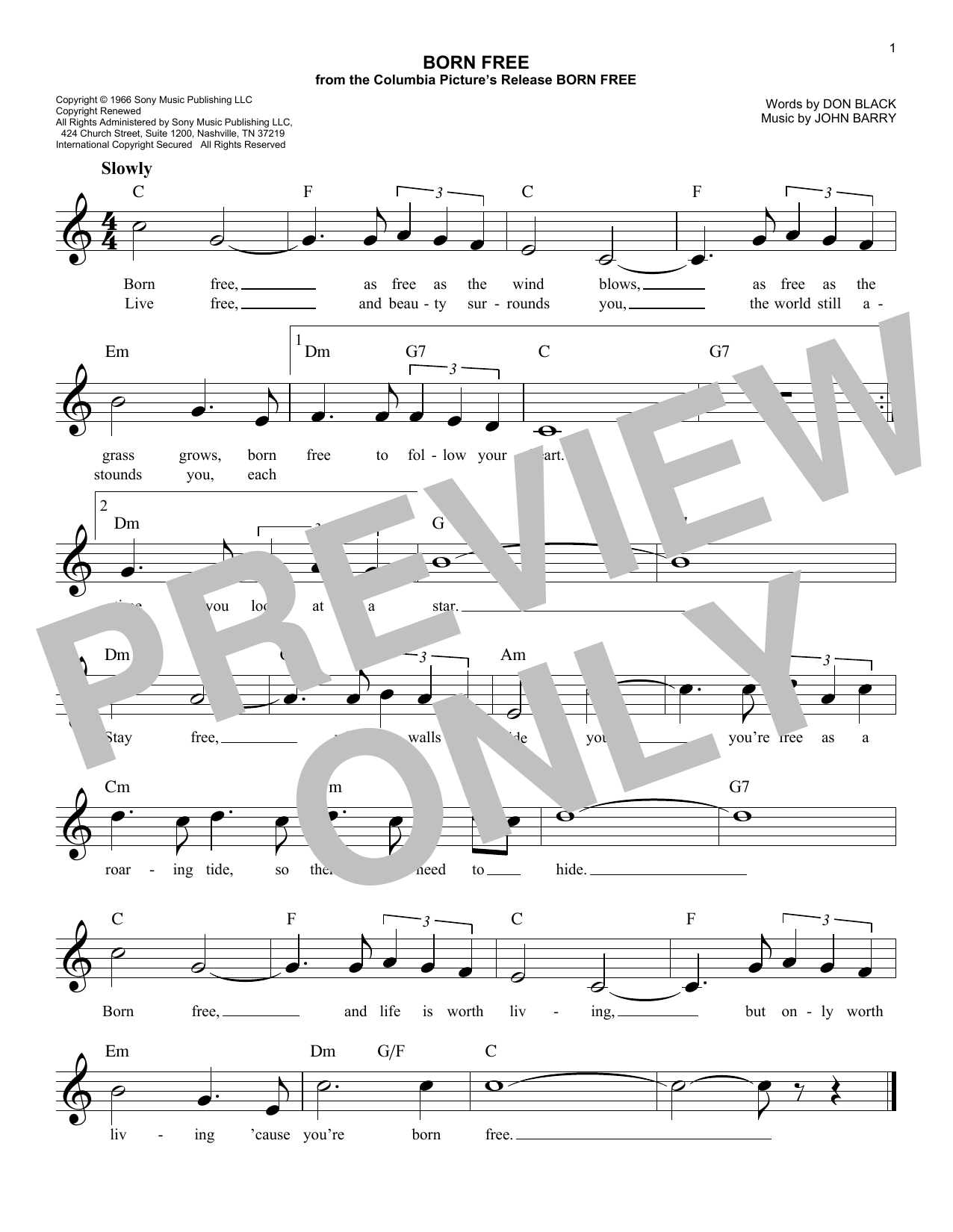 Roger Williams Born Free sheet music notes and chords. Download Printable PDF.