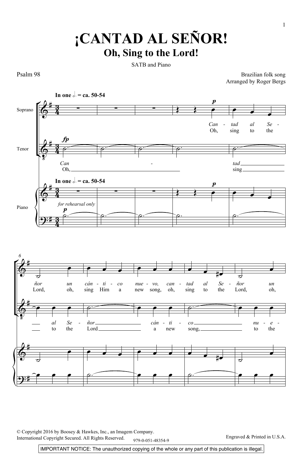 Learn to play Roger Bergs Cantad Al Senor sheet music for SATB Choir in minutes. Price: 3.9900$ Roger Bergs Cantad Al Senor sheet music notes and chords arranged for SATB Choir
