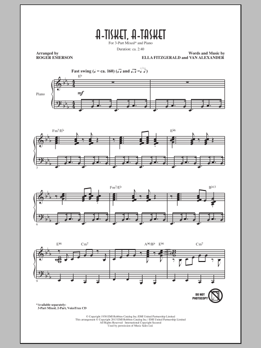 Ella Fitzgerald A-Tisket, A-Tasket (arr. Roger Emerson) sheet music notes and chords. Download Printable PDF.