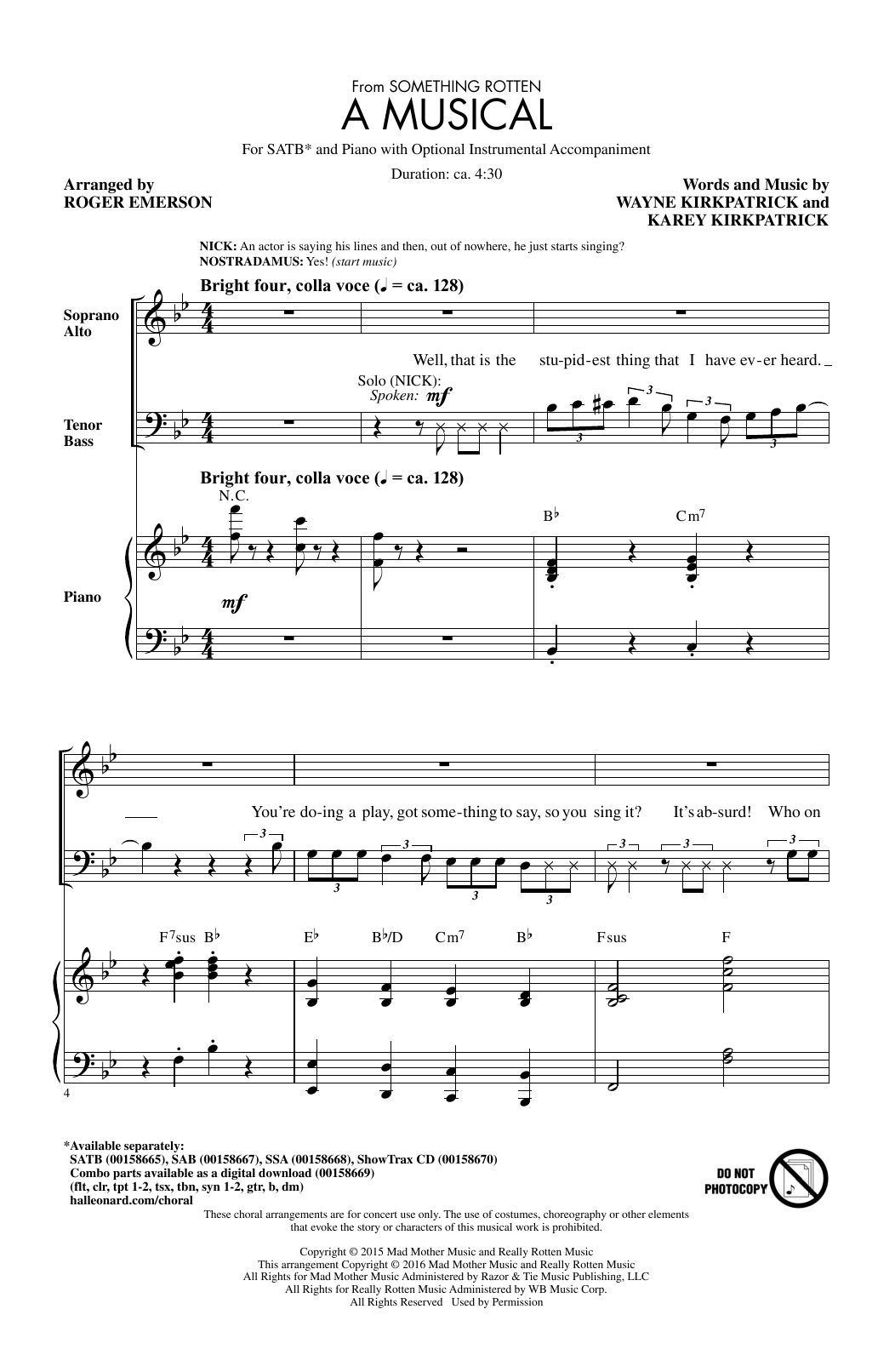 Learn to play Roger Emerson A Musical (from Something Rotten) sheet music for SSA Choir in minutes. Price: 3.9900$ Roger Emerson A Musical (from Something Rotten) sheet music notes and chords arranged for SSA Choir