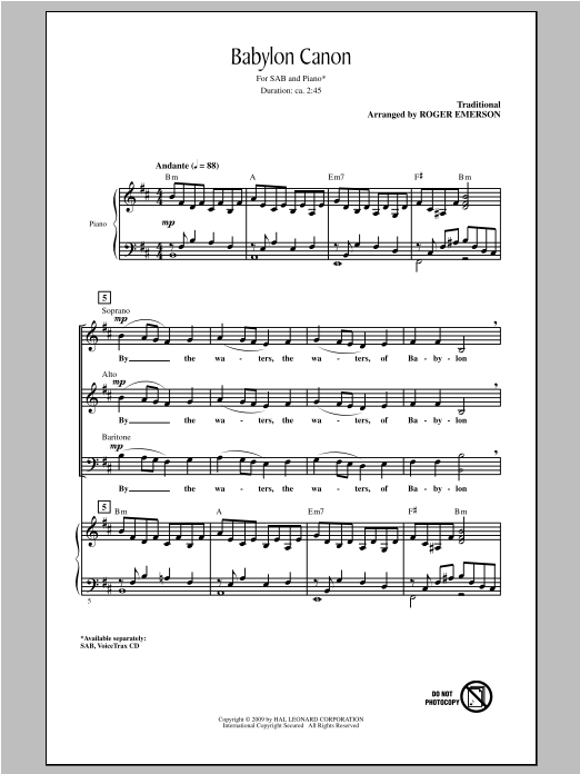 Roger Emerson Babylon Canon sheet music notes and chords. Download Printable PDF.