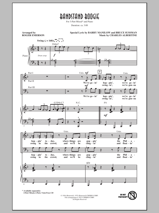 Roger Emerson Bandstand Boogie Sheet Music Pdf Notes Chords Concert Score 3 Part Mixed Choir Download Printable Sku 88996