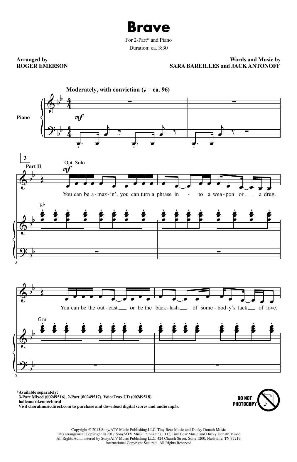 Learn to play Roger Emerson Brave sheet music for 2-Part Choir in minutes. Roger Emerson Brave sheet music notes and chords. Download Printable PDF.
