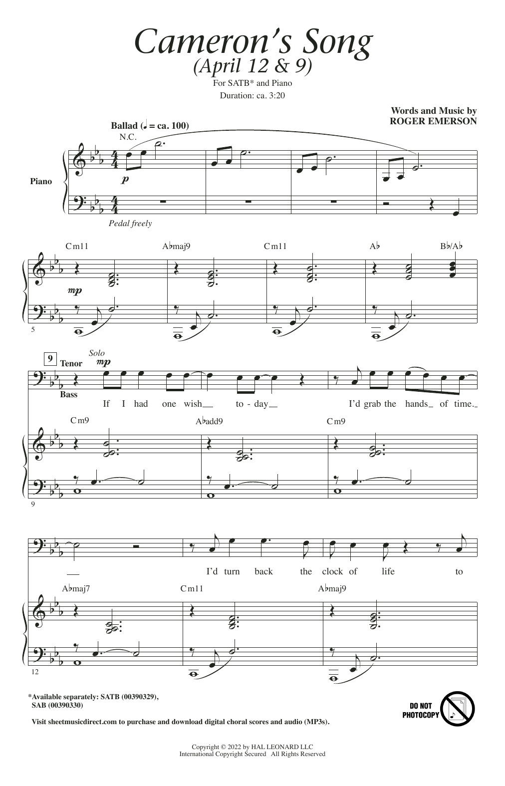 Roger Emerson Cameron's Song sheet music notes and chords. Download Printable PDF.