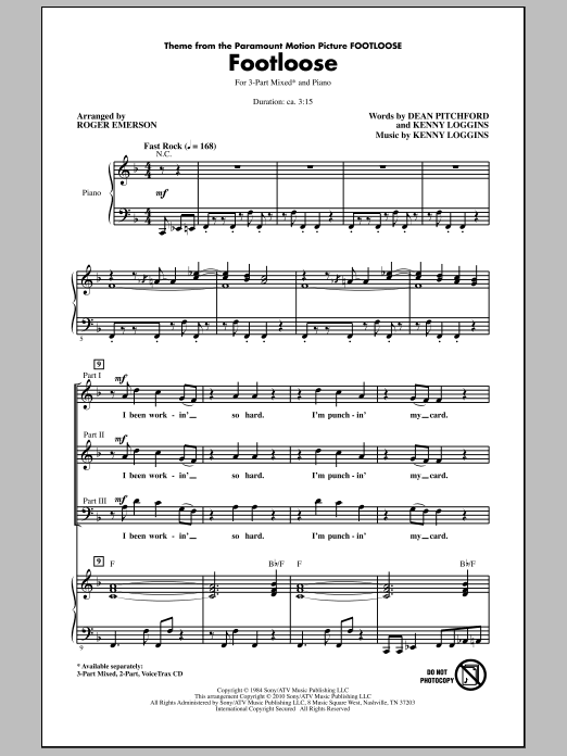 Roger Emerson Footloose sheet music notes and chords. Download Printable PDF.