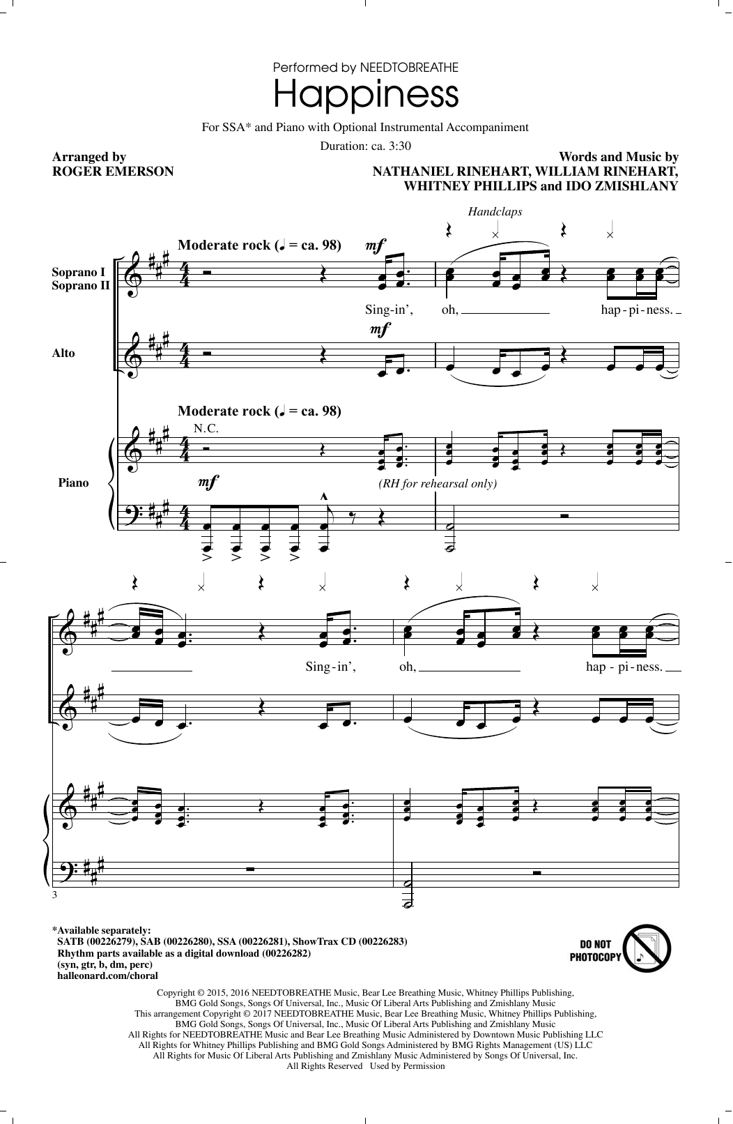 Roger Emerson Happiness sheet music notes and chords. Download Printable PDF.