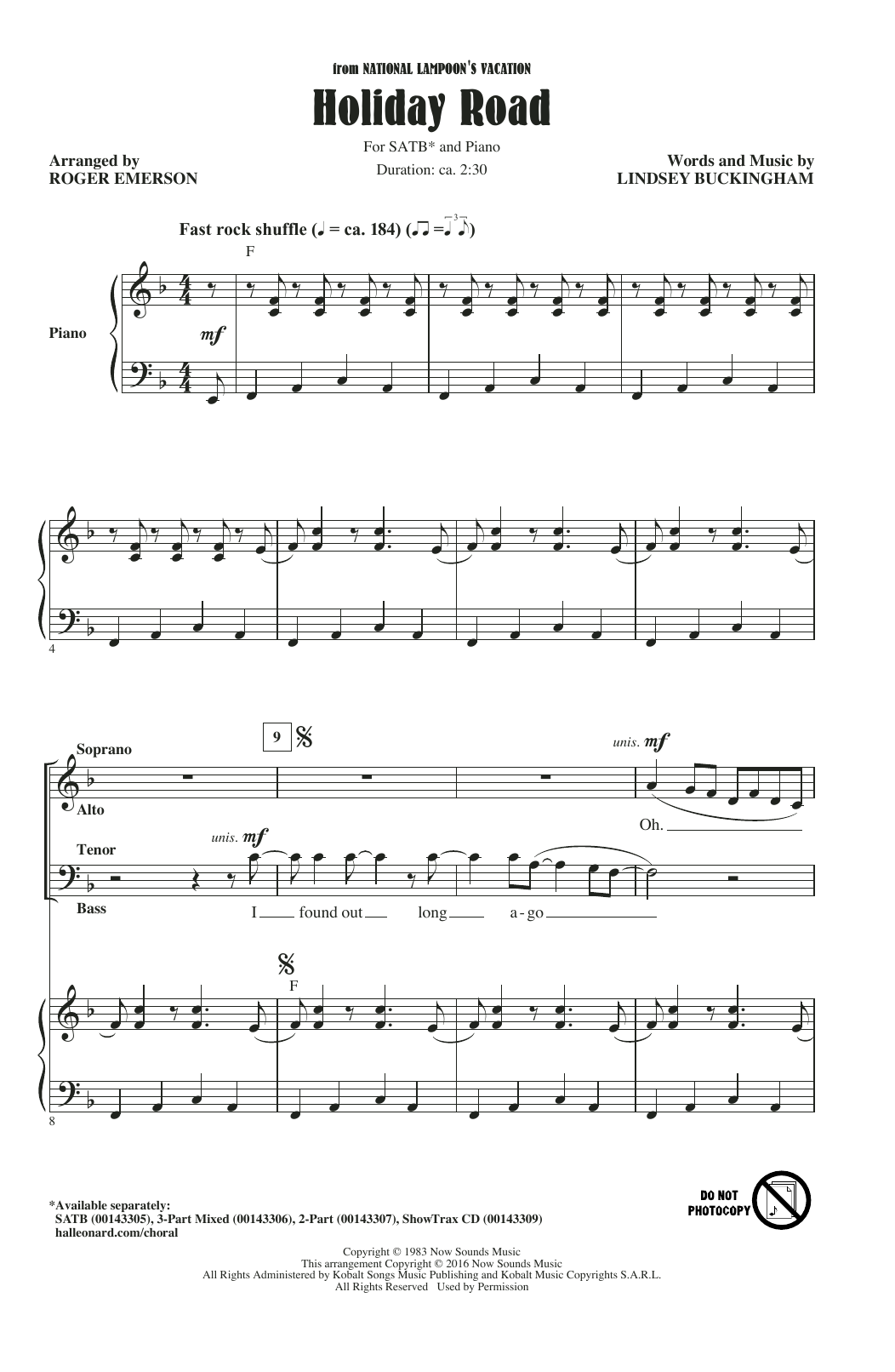 Lindsey Buckingham Holiday Road (arr. Roger Emerson) sheet music notes and chords. Download Printable PDF.