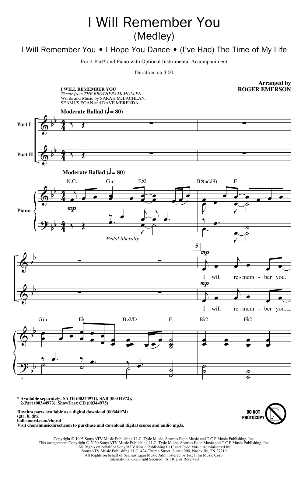 Learn to play Roger Emerson I Will Remember You (Medley) sheet music for SAB Choir in minutes. Price: 3.9900$ Roger Emerson I Will Remember You (Medley) sheet music notes and chords arranged for SAB Choir