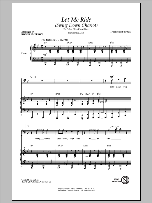 Traditional Spiritual Let Me Ride (Swing Down Chariot) (arr. Roger Emerson) sheet music notes and chords. Download Printable PDF.