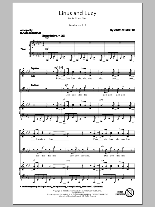 Vince Guaraldi Linus And Lucy (arr. Roger Emerson) sheet music notes and chords. Download Printable PDF.