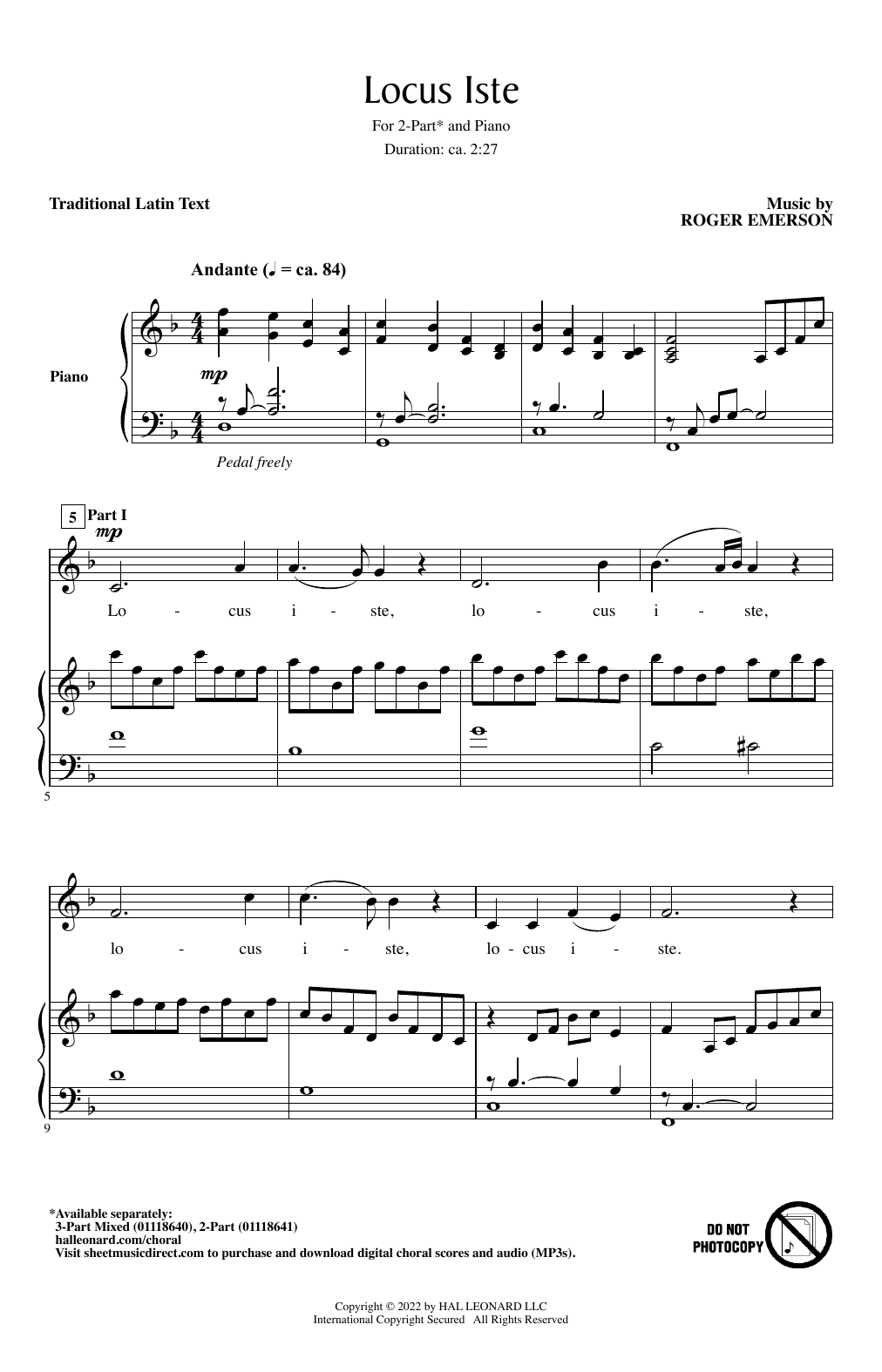 Roger Emerson Locus Iste sheet music notes and chords. Download Printable PDF.