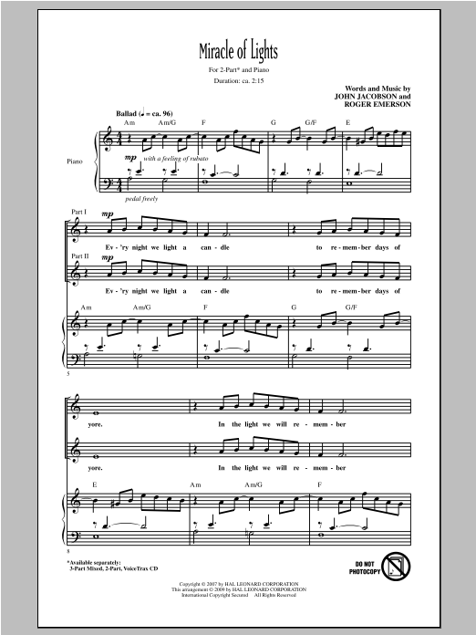 John Jacobson Miracle Of Lights (arr. Roger Emerson) sheet music notes and chords. Download Printable PDF.