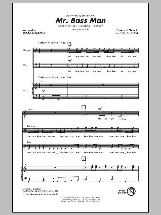 Roger Emerson Mr. Bass Man sheet music notes and chords. Download Printable PDF.