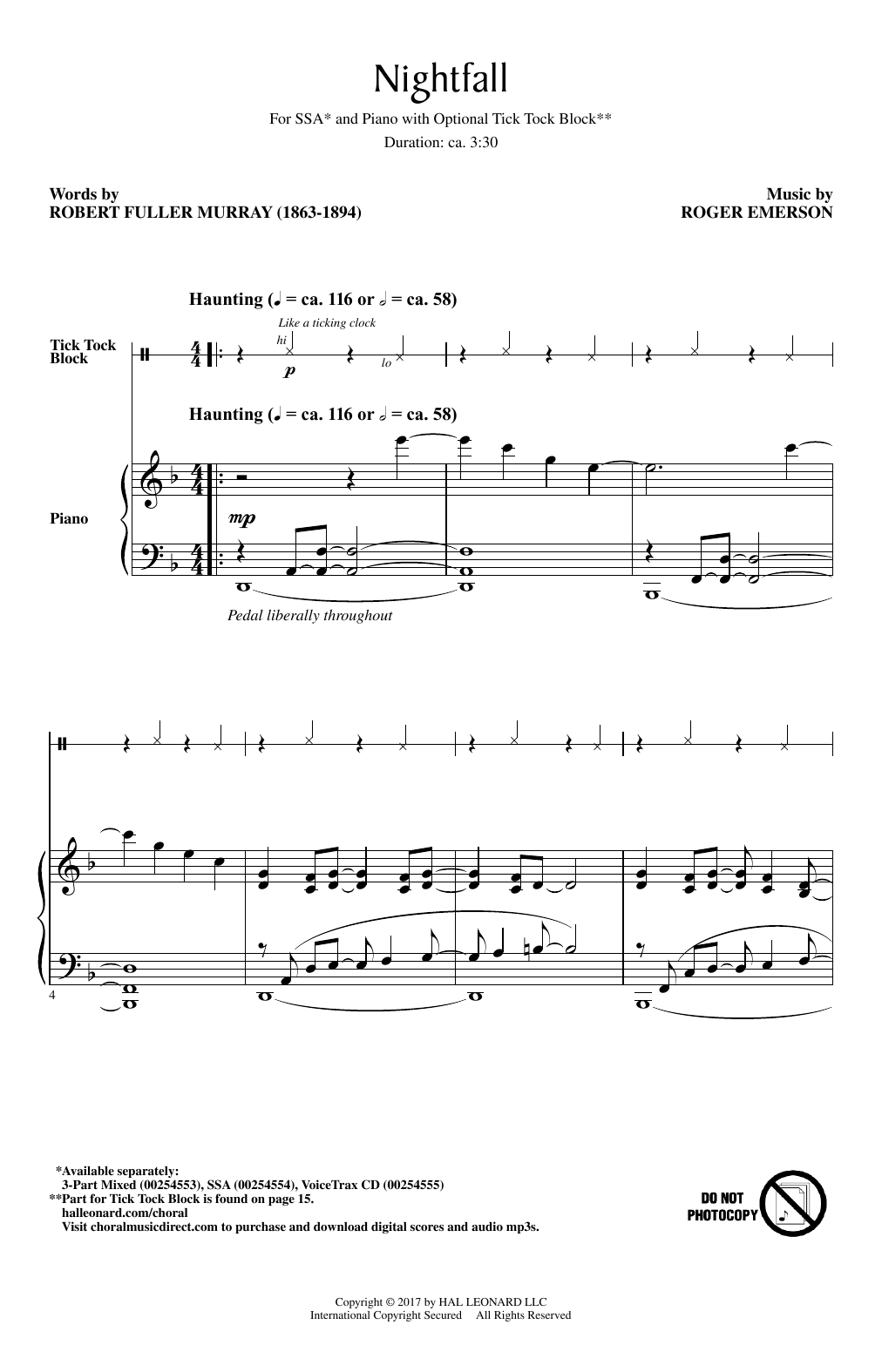 Roger Emerson Nightfall sheet music notes and chords. Download Printable PDF.