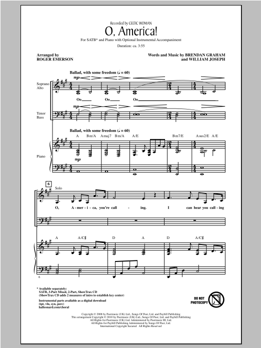 Roger Emerson O, America! sheet music notes and chords. Download Printable PDF.