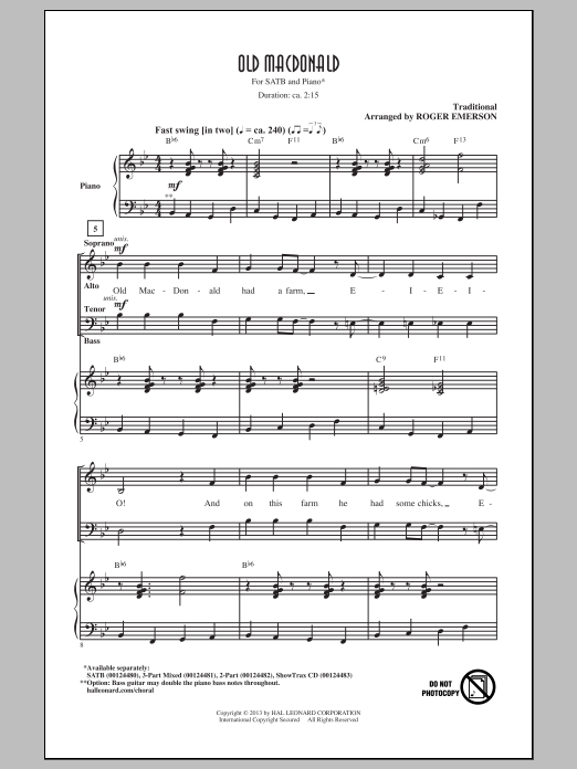 Download Traditional Old MacDonald (arr. Roger Emerson) Sheet Music