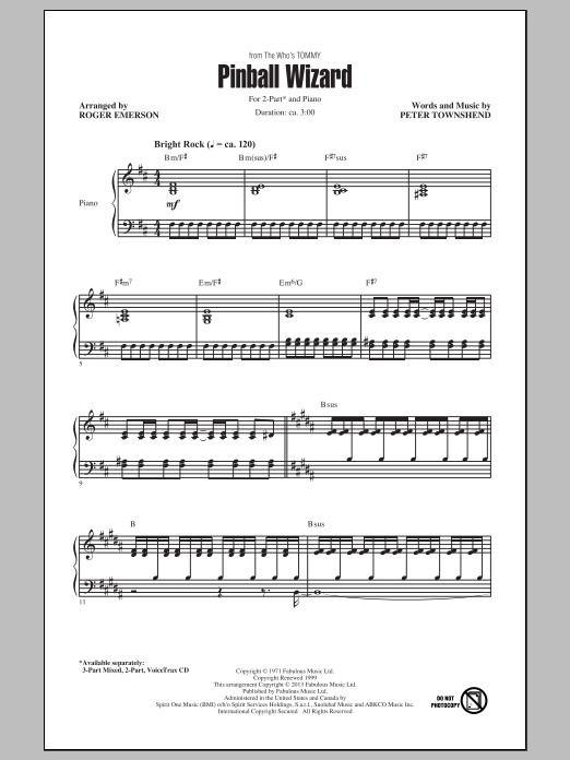 Elton John Pinball Wizard (arr. Roger Emerson) sheet music notes and chords arranged for 2-Part Choir