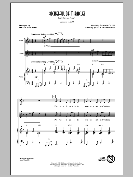 Roger Emerson Pocketful Of Miracles sheet music notes and chords. Download Printable PDF.