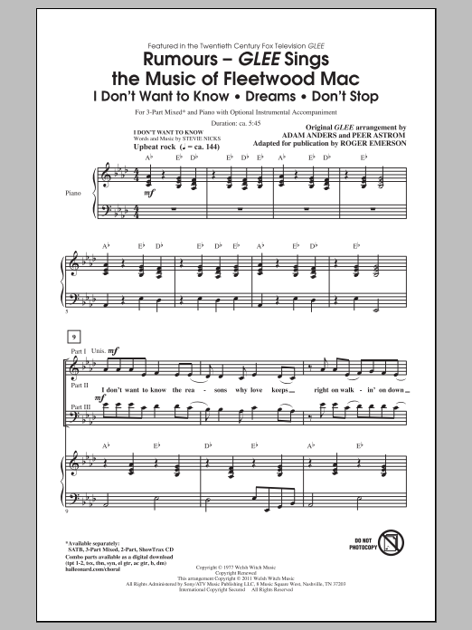 Learn to play Fleetwood Mac Don't Stop (arr. Roger Emerson) sheet music for 3-Part Mixed Choir in minutes. Price: 3.9900$ Fleetwood Mac Don't Stop (arr. Roger Emerson) sheet music notes and chords arranged for 3-Part Mixed Choir