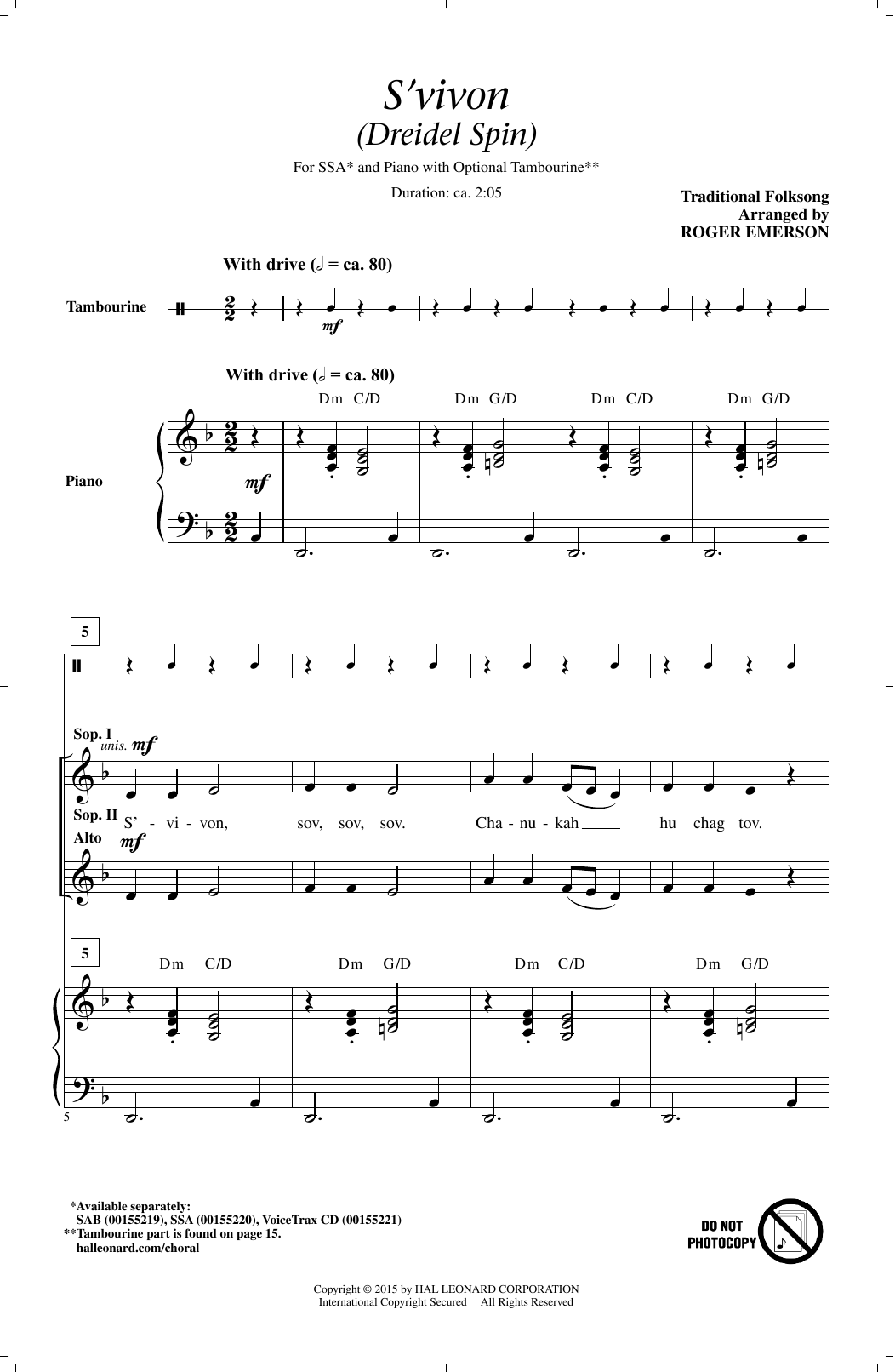 Roger Emerson S'vivon sheet music notes and chords. Download Printable PDF.