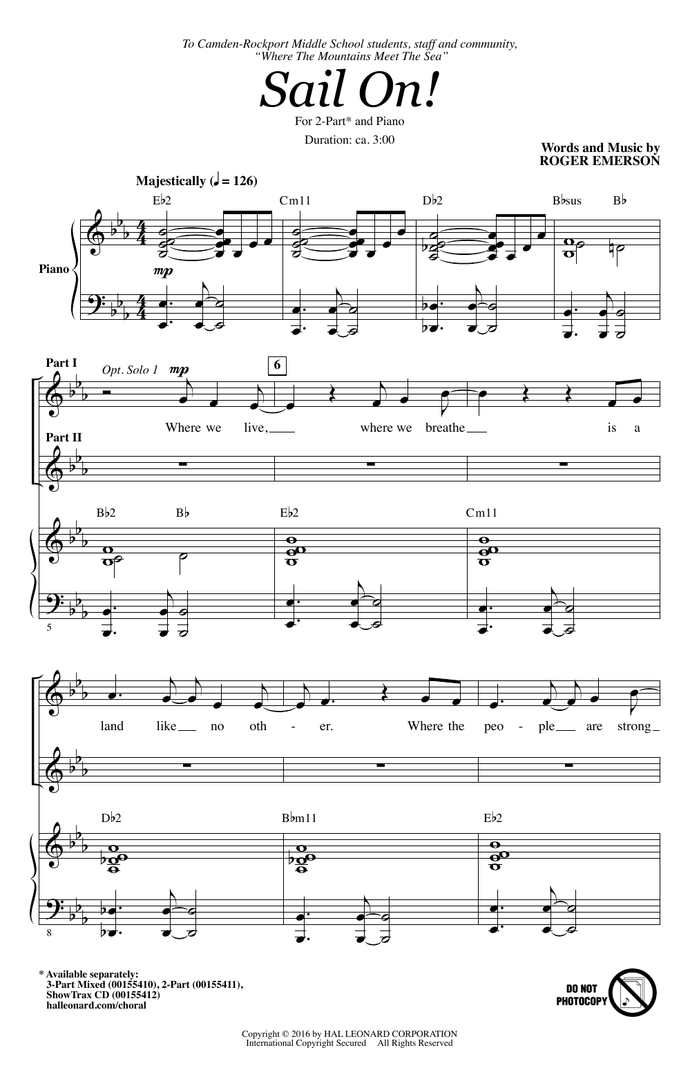 Roger Emerson Sail On! sheet music notes and chords. Download Printable PDF.