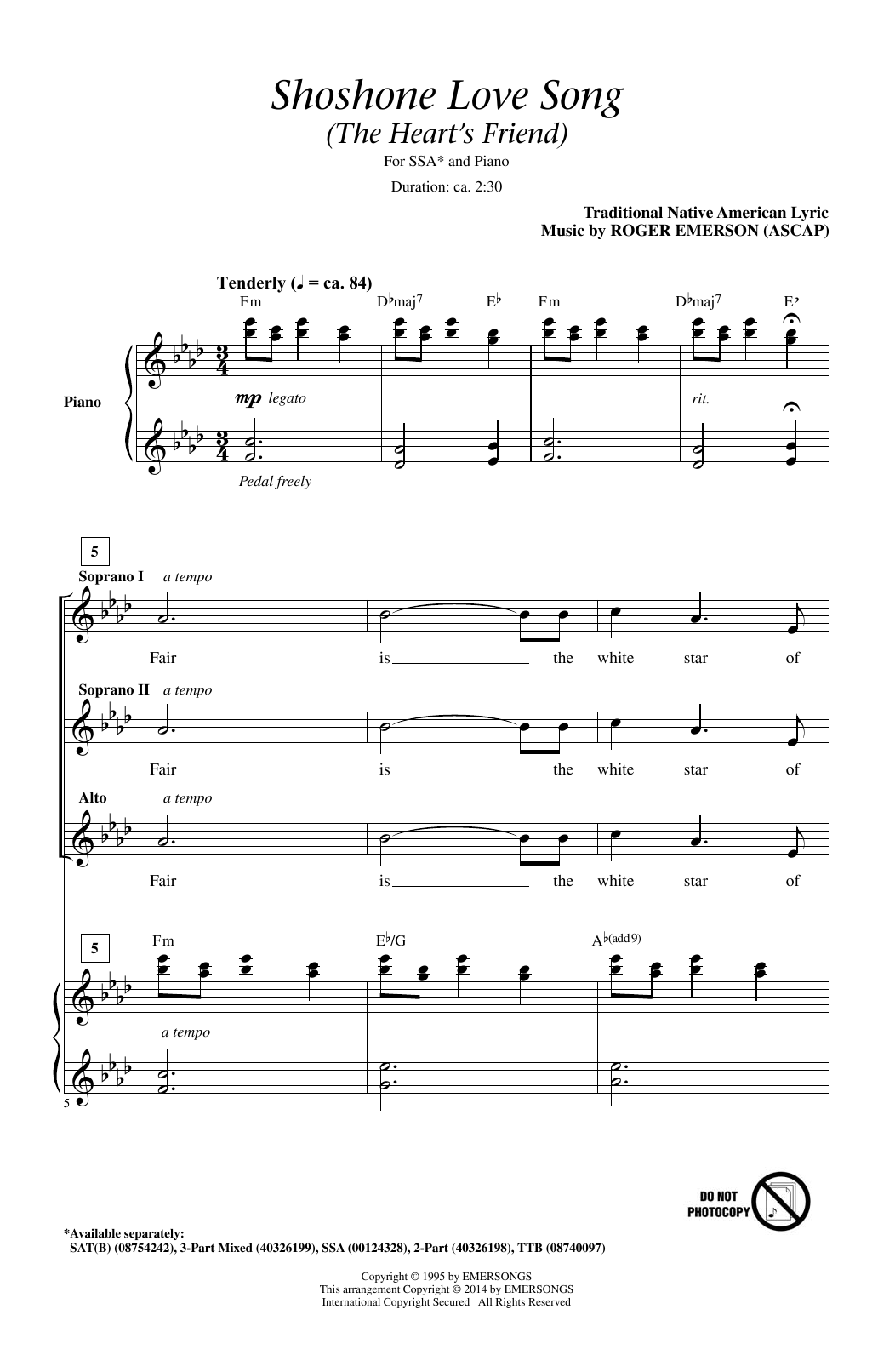 Learn to play Roger Emerson Shoshone Love Song (The Heart's Friend) sheet music for 3-Part Mixed Choir in minutes. Price: 3.9900$ Roger Emerson Shoshone Love Song (The Heart's Friend) sheet music notes and chords arranged for 3-Part Mixed Choir