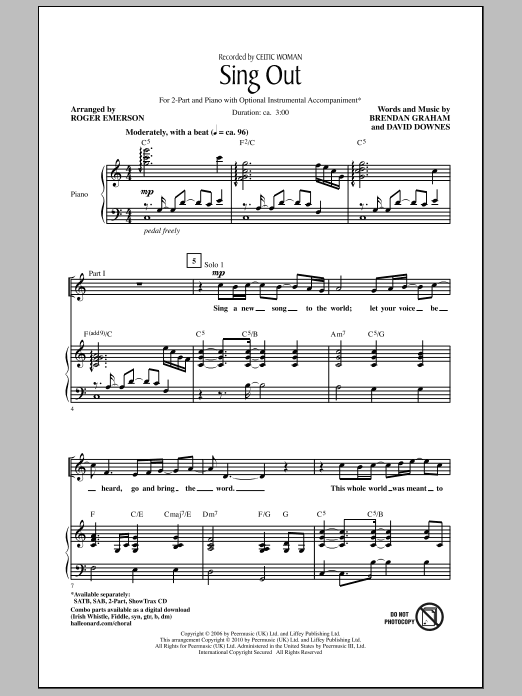 Roger Emerson Sing Out sheet music notes and chords. Download Printable PDF.