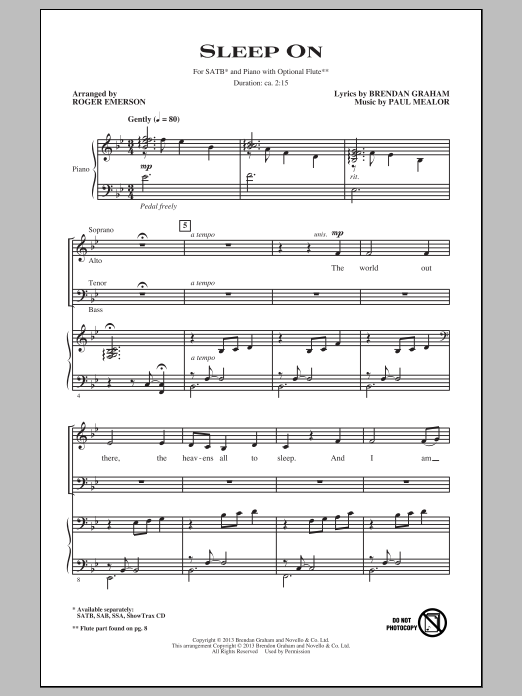 Paul Mealor Sleep On (arr. Roger Emerson) sheet music notes and chords. Download Printable PDF.