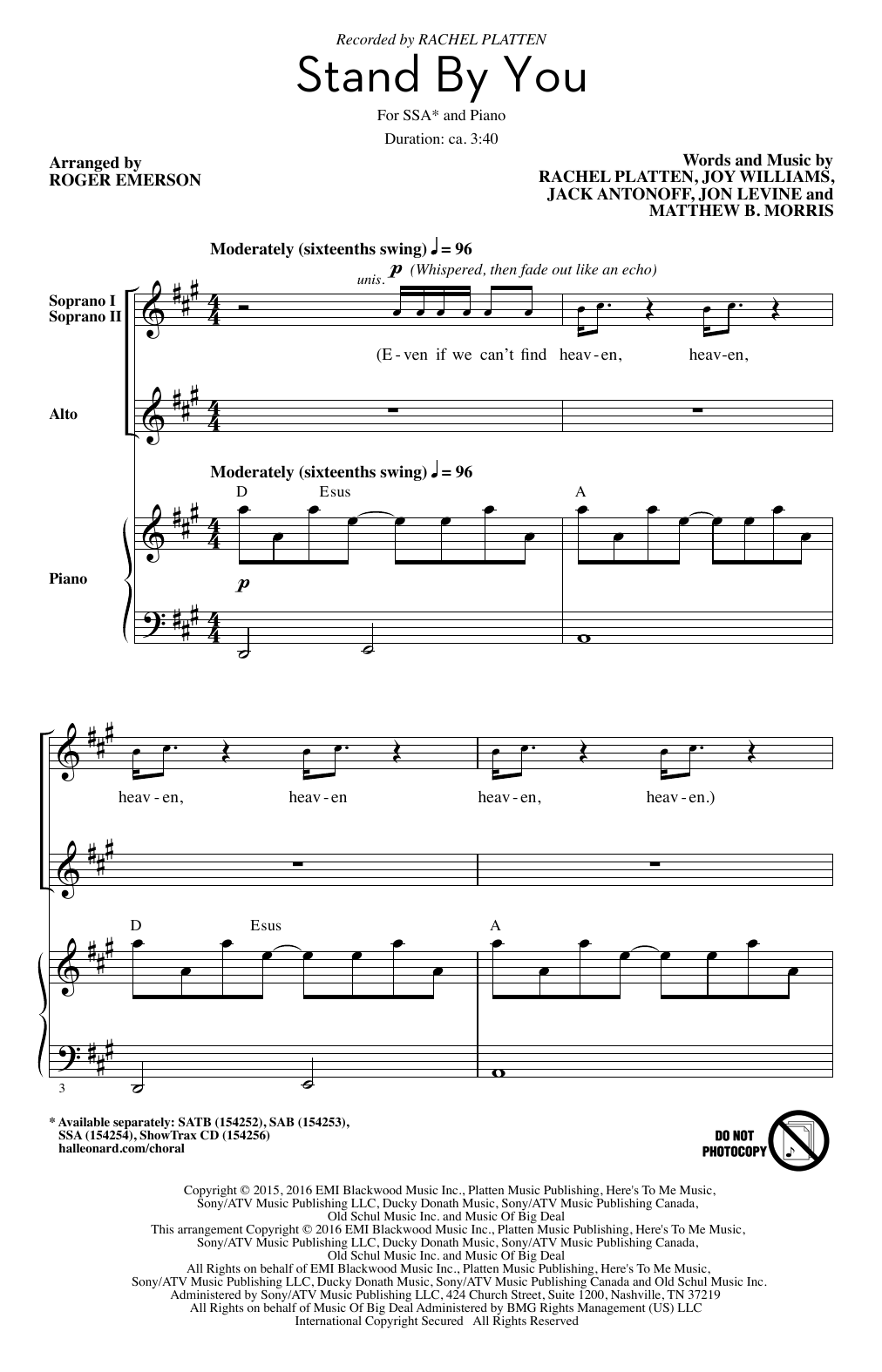 Roger Emerson Stand By You sheet music notes and chords. Download Printable PDF.