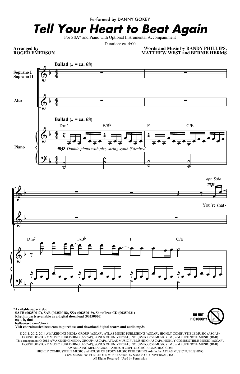 Roger Emerson Tell Your Heart To Beat Again Sheet Music Pdf Notes Chords Pop Score Sab Choir Download Printable Sku 252087