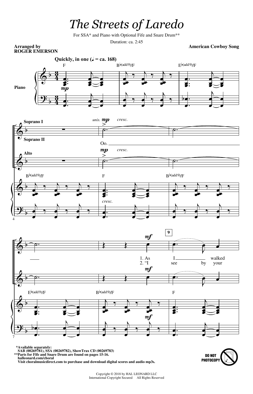 Learn to play Roger Emerson The Streets Of Laredo sheet music for SAB Choir in minutes. Price: 3.9900$ Roger Emerson The Streets Of Laredo sheet music notes and chords arranged for SAB Choir