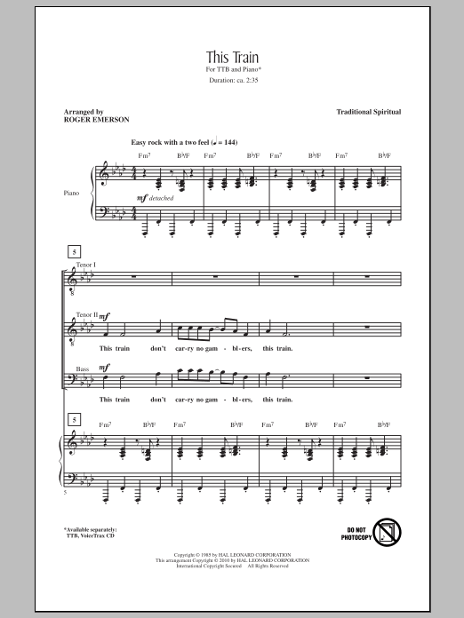 Roger Emerson This Train sheet music notes and chords. Download Printable PDF.