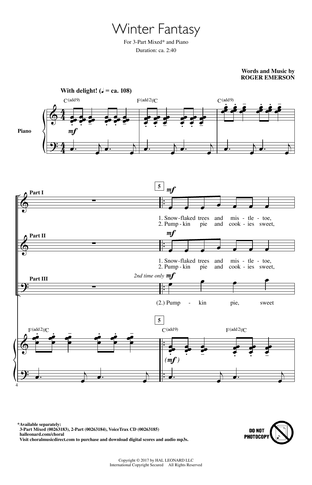 Roger Emerson Winter Fantasy sheet music notes and chords. Download Printable PDF.