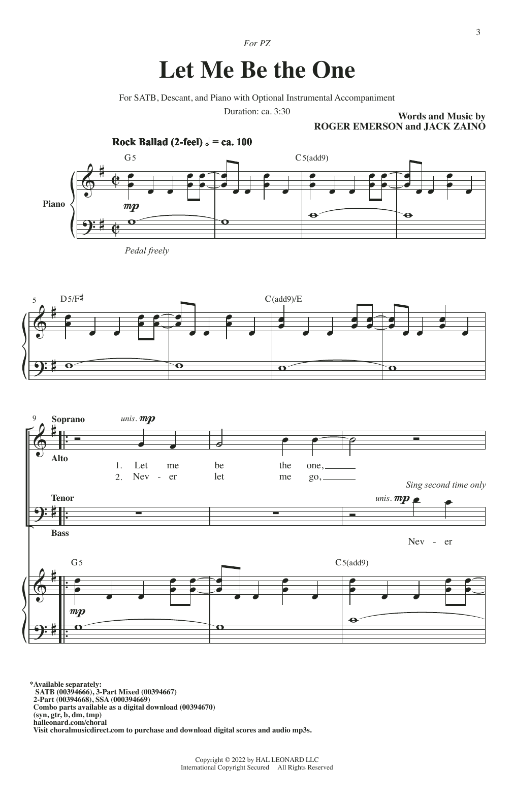 Learn to play Roger Emerson & Jack Zaino Let Me Be The One sheet music for 2-Part Choir in minutes. Price: 3.9900$ Roger Emerson & Jack Zaino Let Me Be The One sheet music notes and chords arranged for 2-Part Choir
