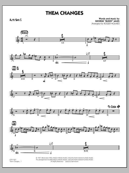 Roger Holmes Them Changes Alto Sax 2 Sheet Music Pdf Notes Chords Jazz Score Jazz Ensemble Download Printable Sku 274651