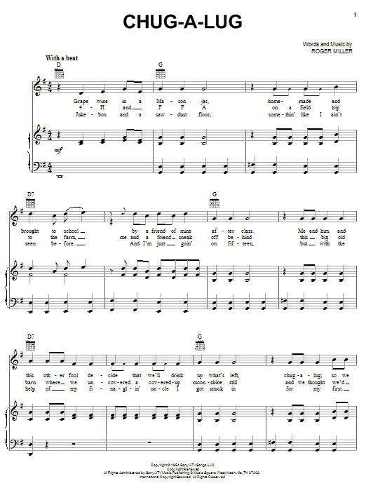 Roger Miller Chug-A-Lug sheet music notes and chords. Download Printable PDF.