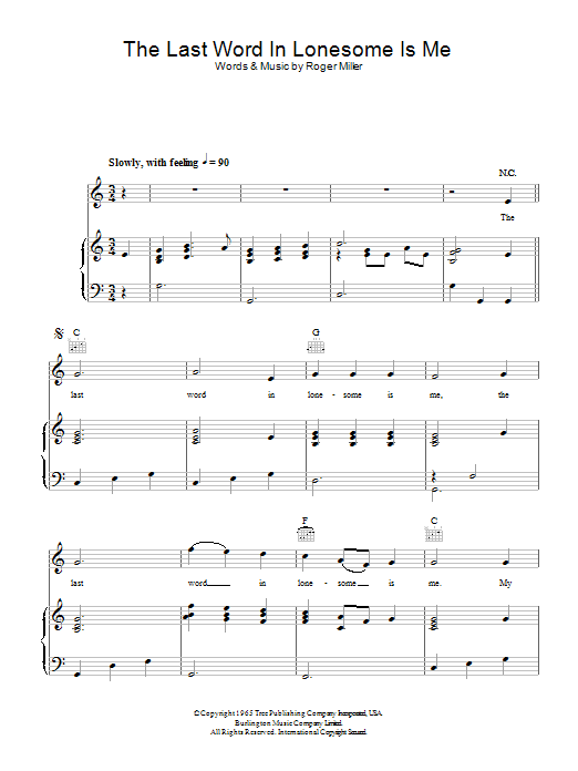 Learn to play Roger Miller The Last Word In Lonesome Is Me sheet music for Lead Sheet / Fake Book in minutes. Roger Miller The Last Word In Lonesome Is Me sheet music notes and chords. Download Printable PDF.