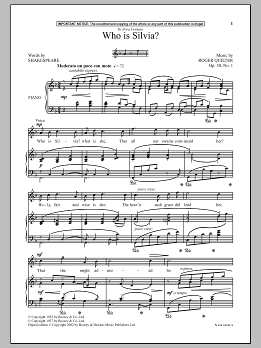 Learn to play Roger Quilter Who Is Silvia? sheet music for Piano & Vocal in minutes. Price: 6.9900$ Roger Quilter Who Is Silvia? sheet music notes and chords arranged for Piano & Vocal