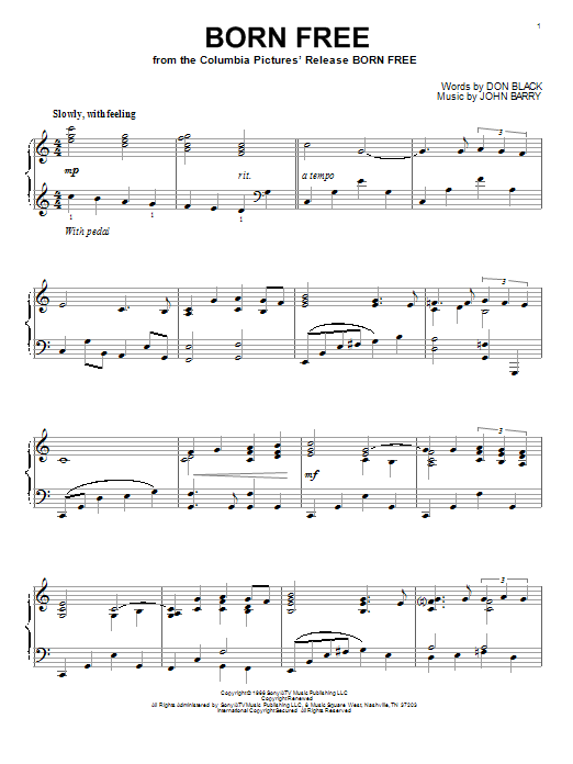Roger Williams Born Free sheet music notes and chords. Download Printable PDF.