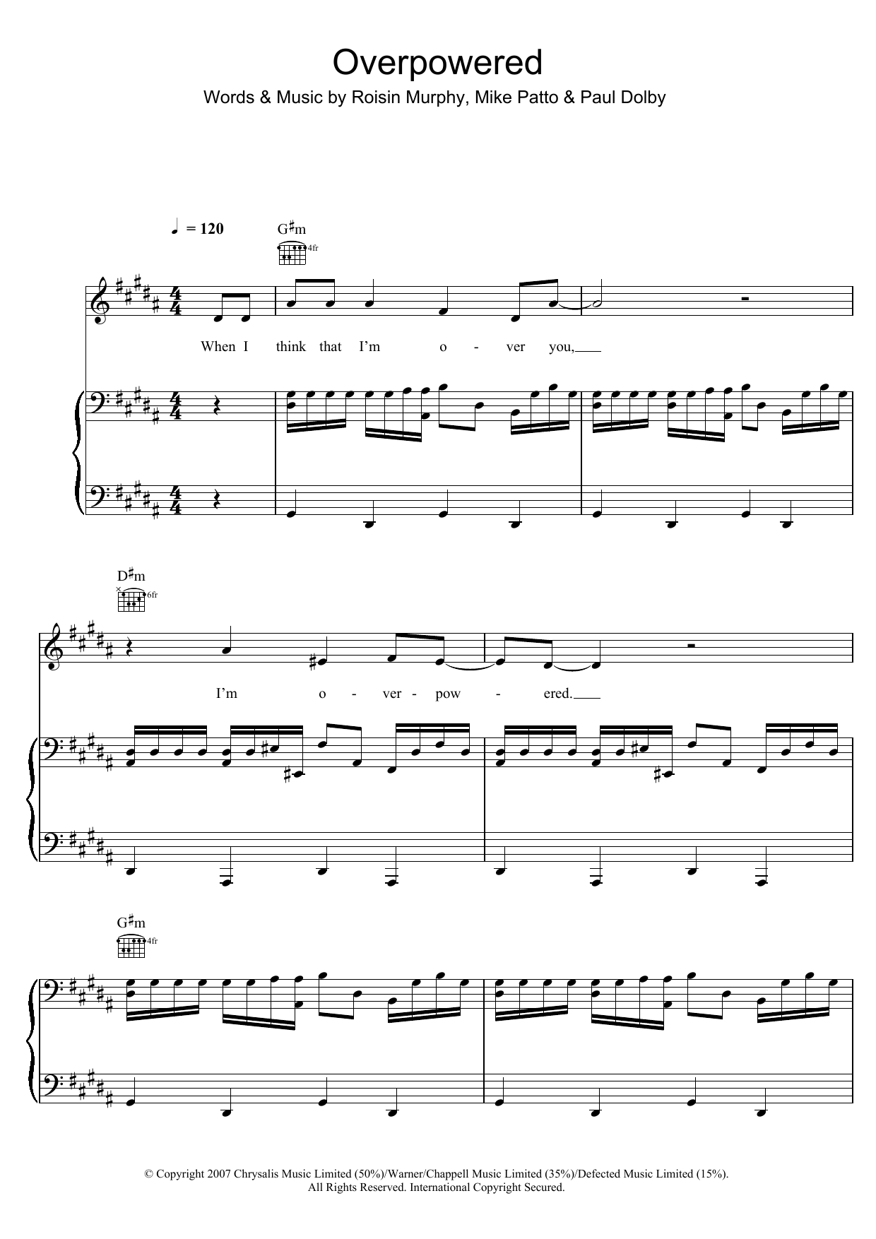 Roisin Murphy Overpowered sheet music notes and chords. Download Printable PDF.