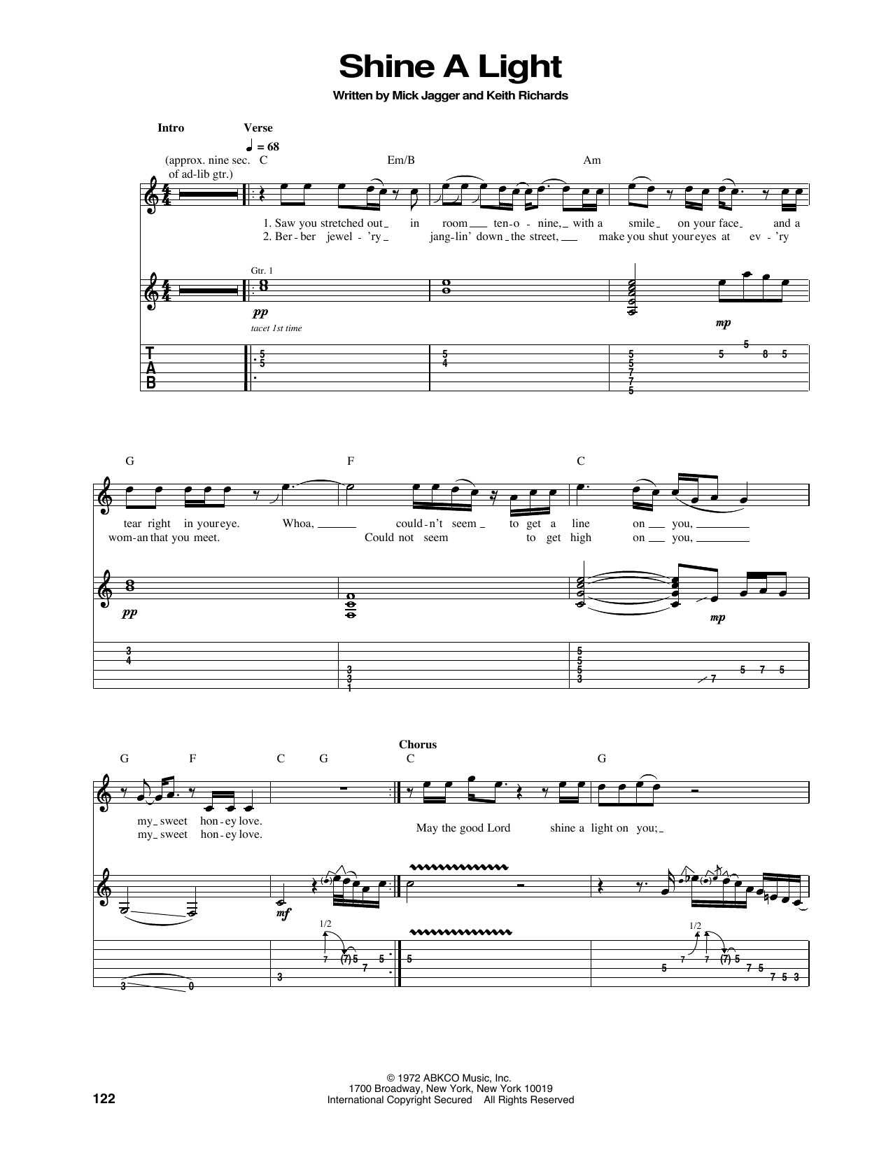 Rolling Stones "Shine A Light" Sheet Music PDF Notes, Chords | Score Guitar Printable. SKU: 418473
