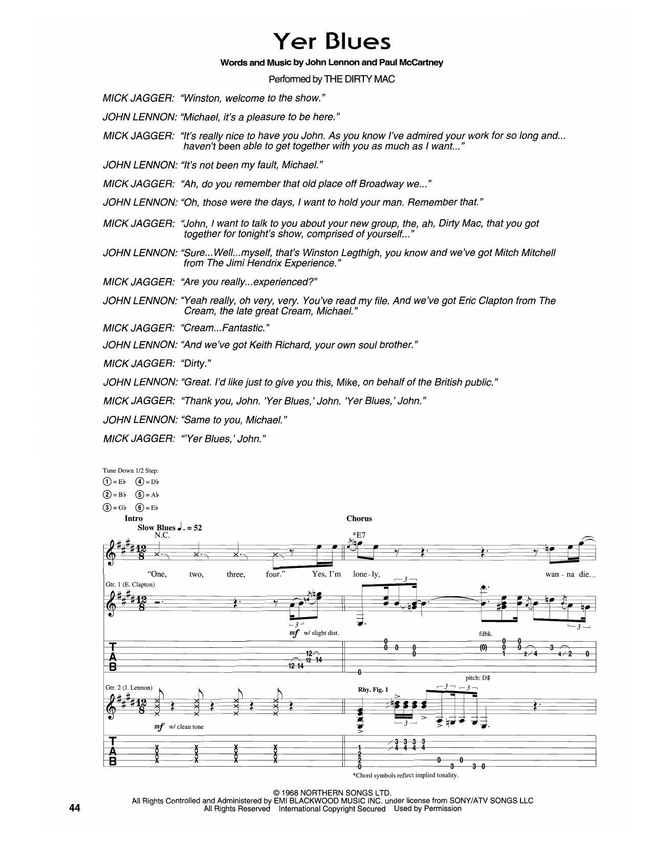 Rolling Stones Yer Blues sheet music notes and chords. Download Printable PDF.