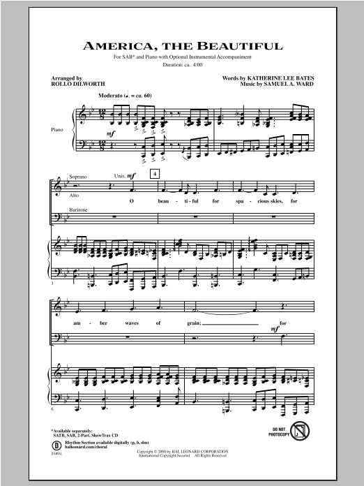 Rollo Dilworth America, The Beautiful sheet music notes and chords. Download Printable PDF.